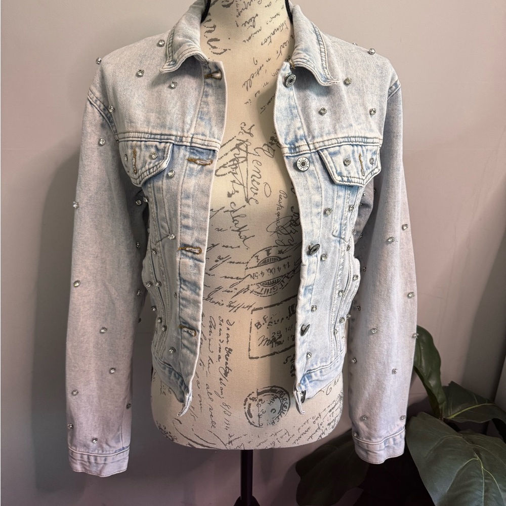 Veveret Studded Denim Jacket Small Rhinestone, western, bachelorette, y2k